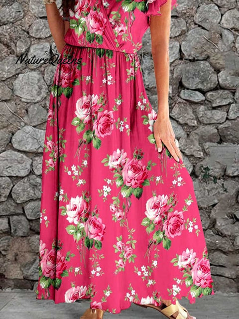 Women's Elegant Rose Floral Print Dress