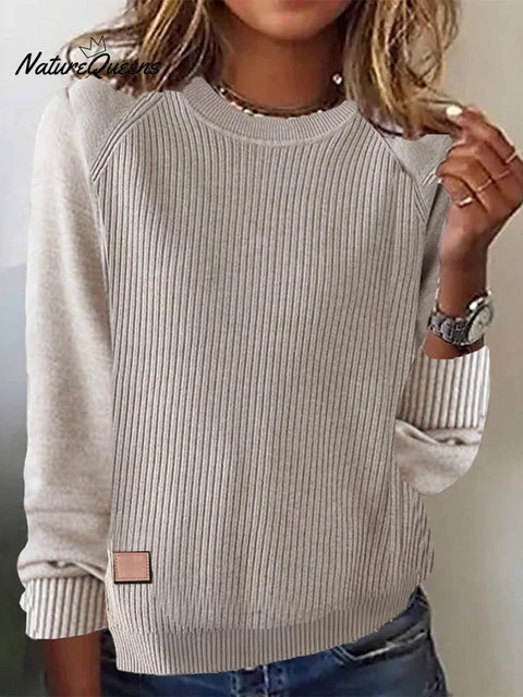 Women'S Autumn And Winter Round Neck Long Sleeve Spliced Sweater