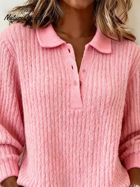 Women'S Casual Lapel Solid Color Sweater