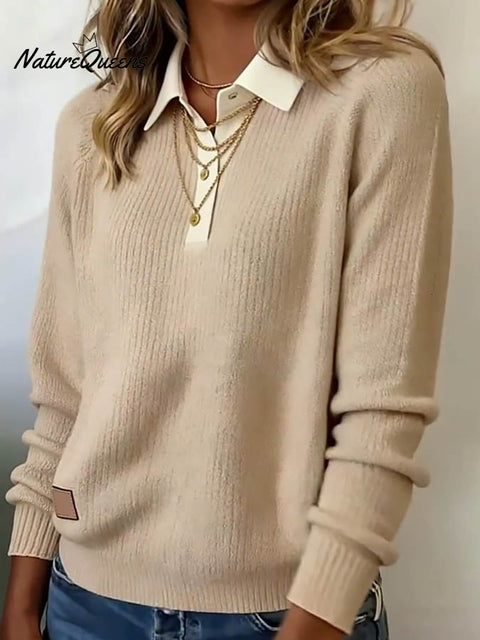 Women'S Solid Color Lapel Long Sleeve Knitted Sweater