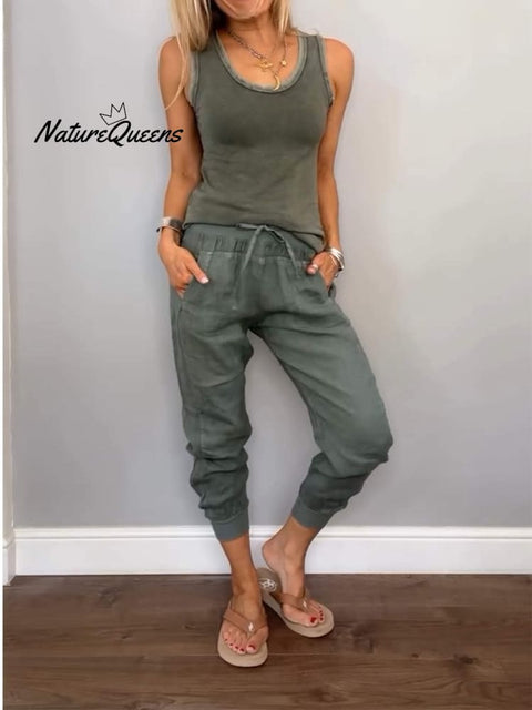 Women's Cotton and Linen Vest & Pants Set