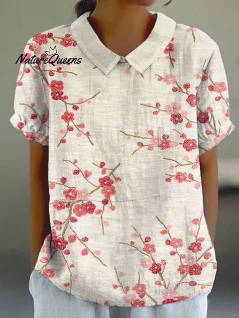 Japanese Plum Blossom Art Retro Short-sleeved Top