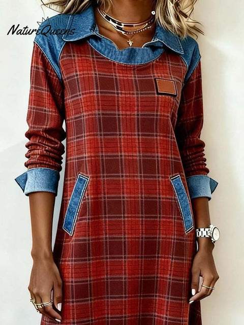 Women'S Casual Contrasting Color Splicing Dress