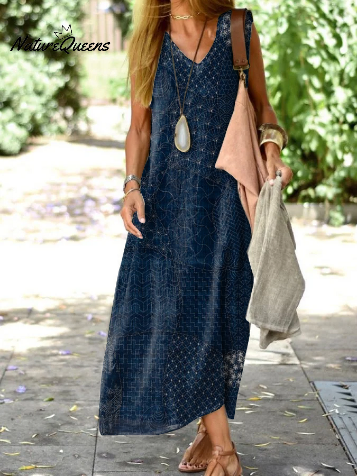 Japanese Sashiko Print Holiday Sleeveless Dress