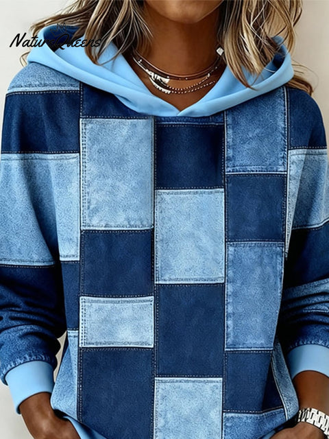 Women's Casual Hooded Color Block Sweatshirt