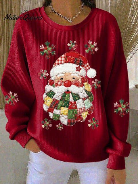 Women's Santa Claus Print Knitted Crew Neck Long Sleeve Top