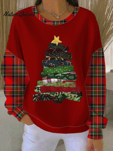 Women's Christmas Print Knitted Crew Neck Long Sleeve Top