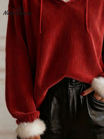 Women'S Casual Contrast Color Hooded Sweatshirt