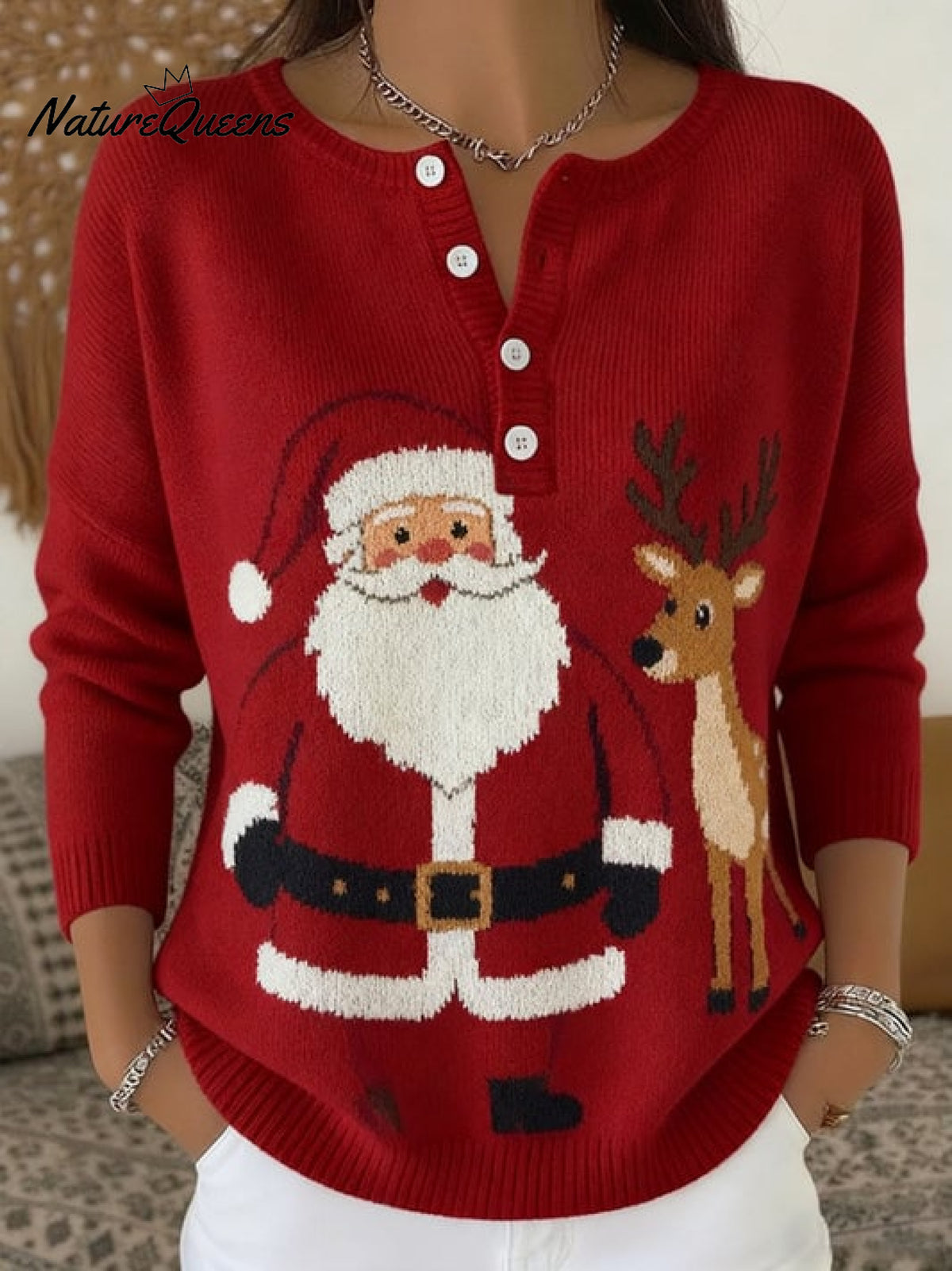 Women's Vintage Christmas Print Sweater