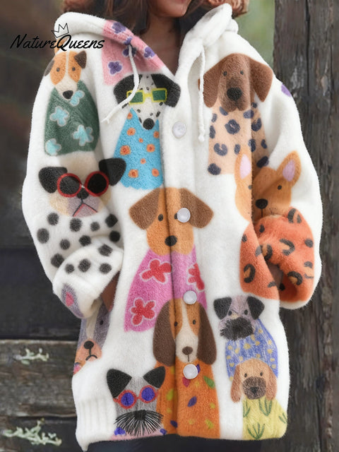 Women's Winter Warm Cute Dogs Knitted Sweater Coat