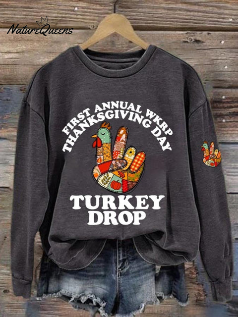 Women's Thanksgiving Turkey Printed Round Neck Sweatshirt