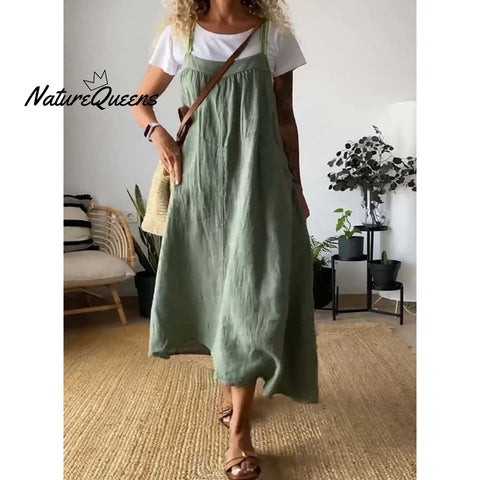 Women's Simple Cotton Linen Sling Dress🔥