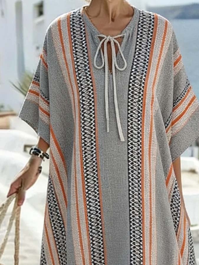 Women'S Casual Color-Block Striped Dress