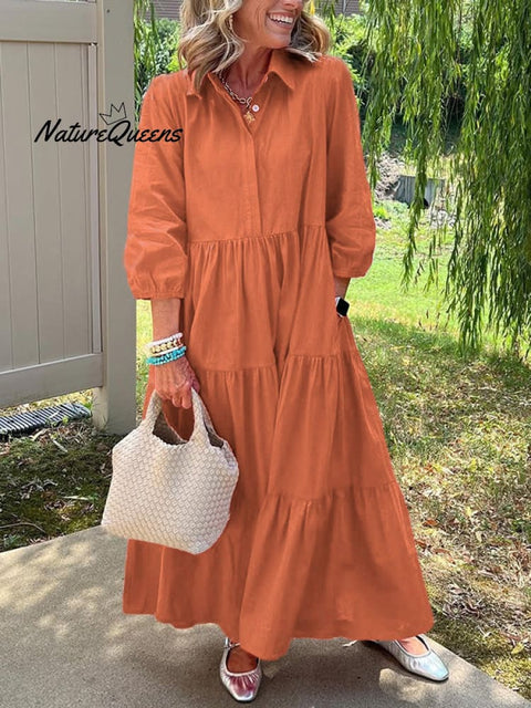 CLEARANCE🔥 Loose Cotton Linen Lapel Dress- Tax Free