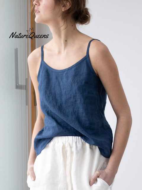 Women’s Casual Loose Cotton Linen Suspender Top Navy / S