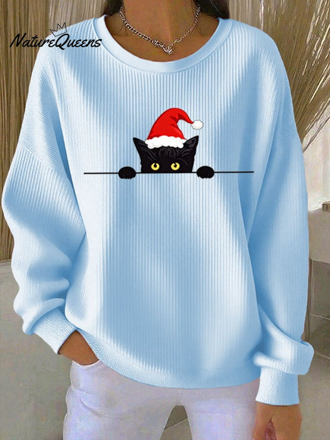 Women's Christmas Cat Print Sweatshirt