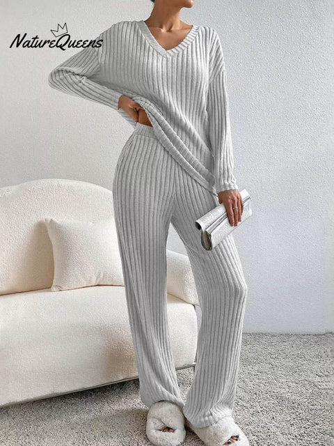 Women'S Casual Round Neck Stitching Contrast Color Sweatshirt Pants Two-Piece Set