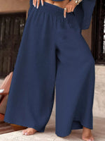 Full Size Boat Neck Top and Wide Leg Pants Set Plus Size