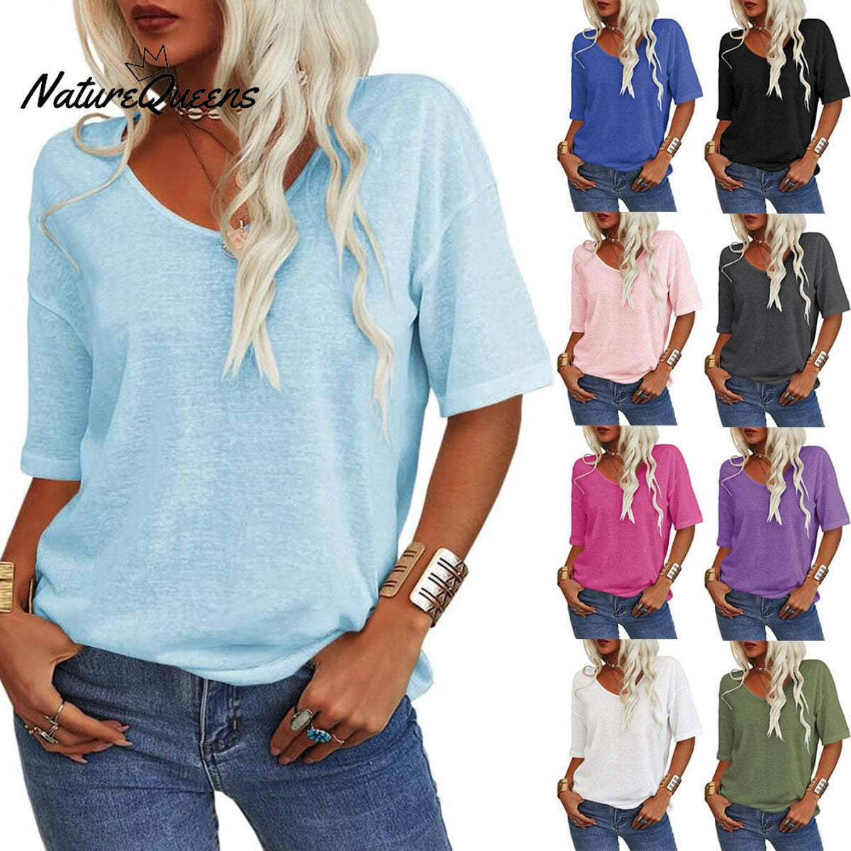 Women's Solid Color V-Neck T-shirt