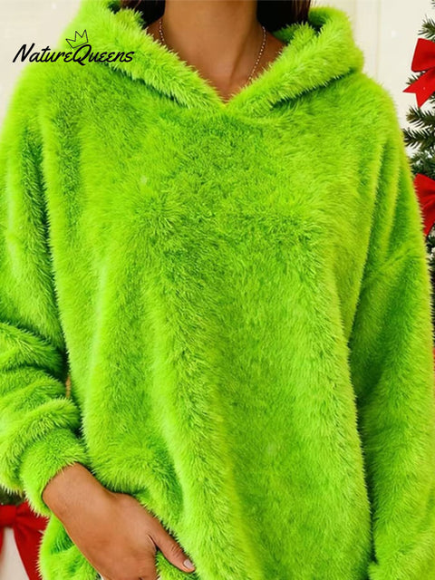 Women's Christmas Green Plush Sweatshirt