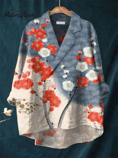 Women's Printed Casual Cotton and Linen Long Sleeve Shirt