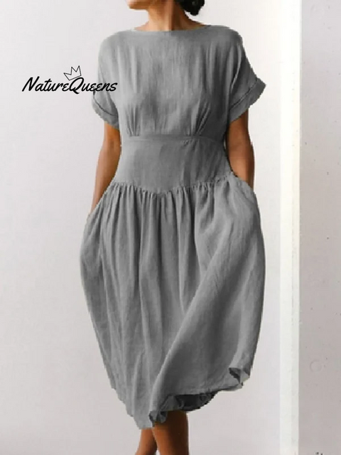 2023 New Linen Grass Green Midi Dress