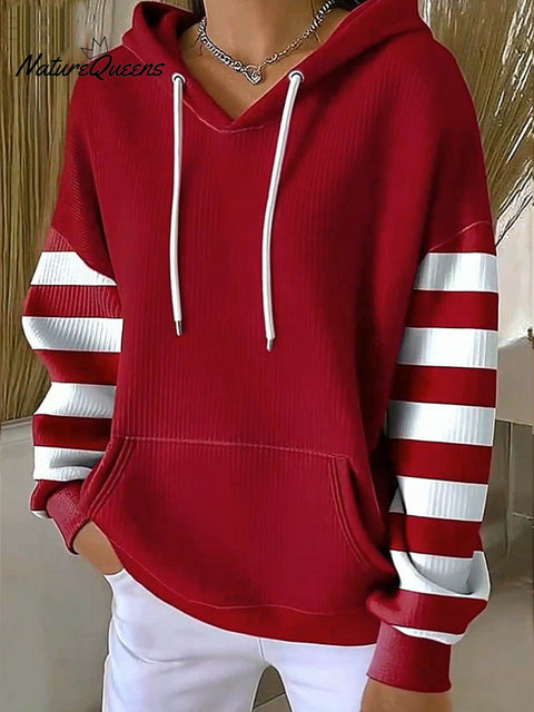 Women's Casual Christmas Contrast Color Hooded Sweatshirt