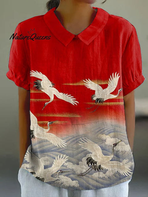 Japanese Crane Art Short-sleeved Top