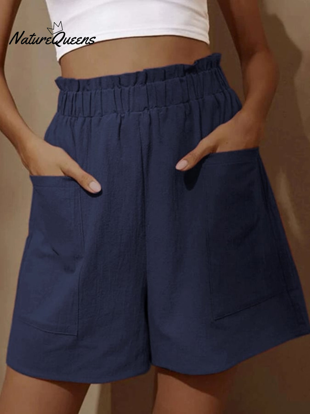 Women’s Pure Color Casual Cotton Shorts Dark Blue / S