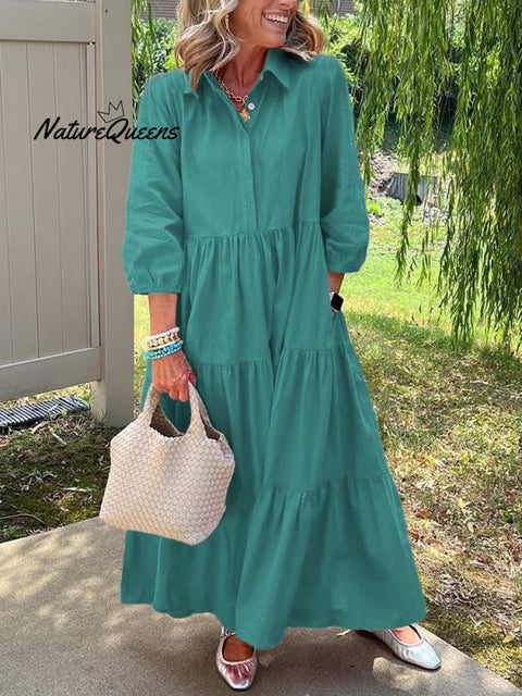 CLEARANCE🔥 Loose Cotton Linen Lapel Dress- Tax Free