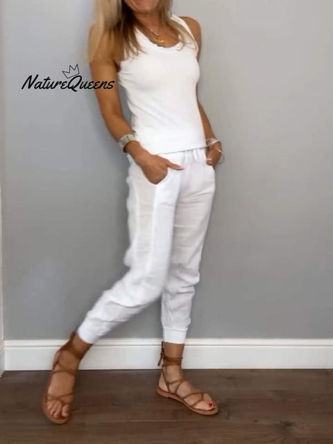 Women's Cotton and Linen Vest & Pants Set