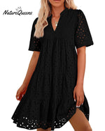 Women's Elegant Hollow Out Lace Ruffle Casual Mini Dress