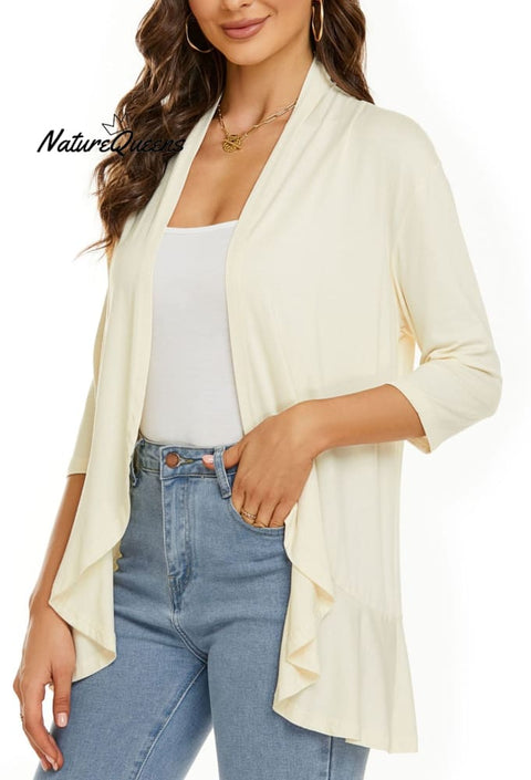 Women’s Casual Lightweight Open Front Cardigans Cream / S (Uk6 - 8)