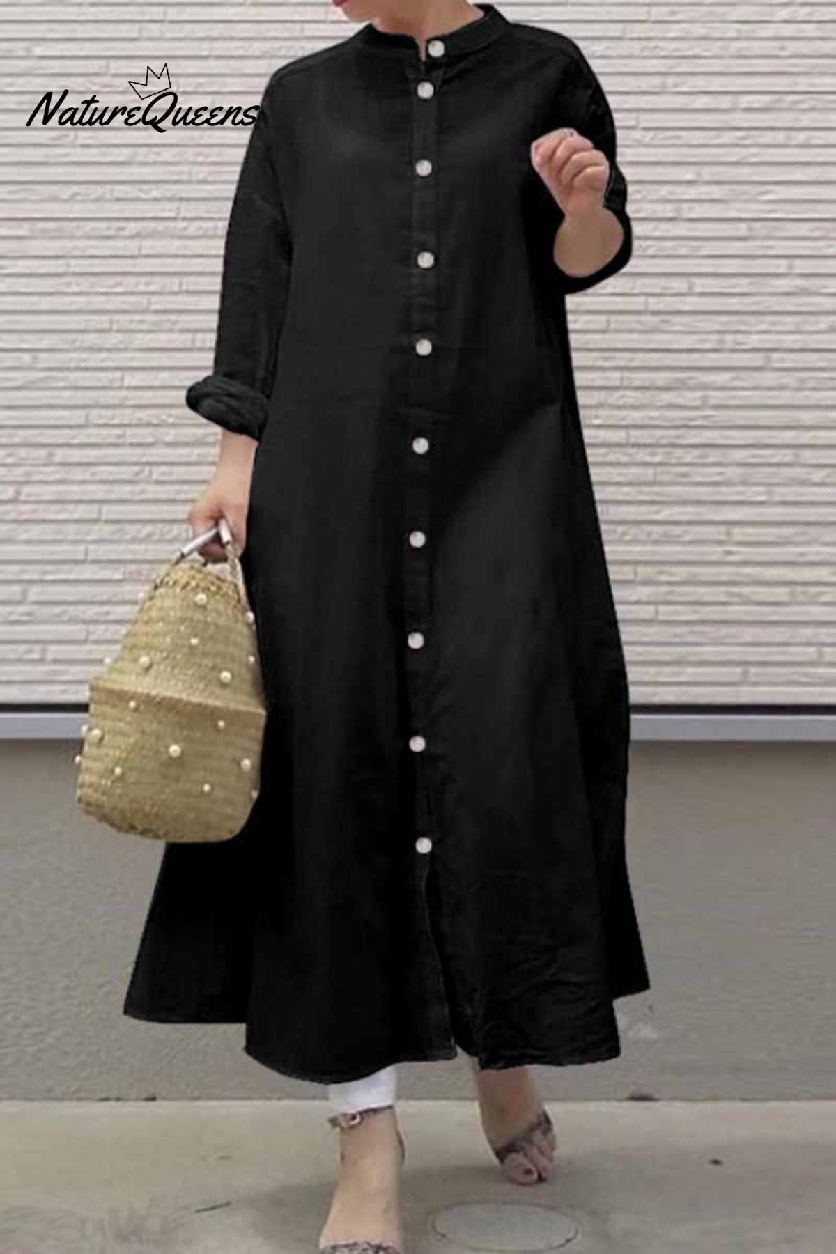 Street Solid Mandarin Collar Shirt Dress Dresses