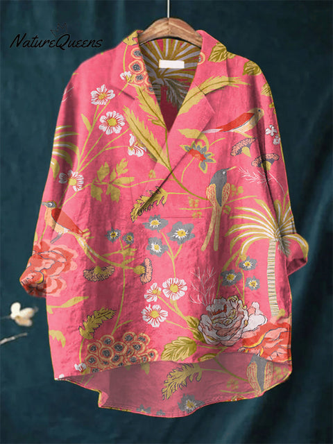 Women's Printed Casual Cotton and Linen Long Sleeve Shirt