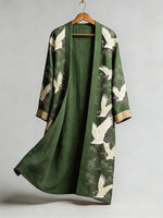 Japanese Cranes & Pine Trees Flowy Linen Long Kimono