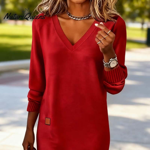 Women¡¯s Long Sleeve V-Neck Knit Dress