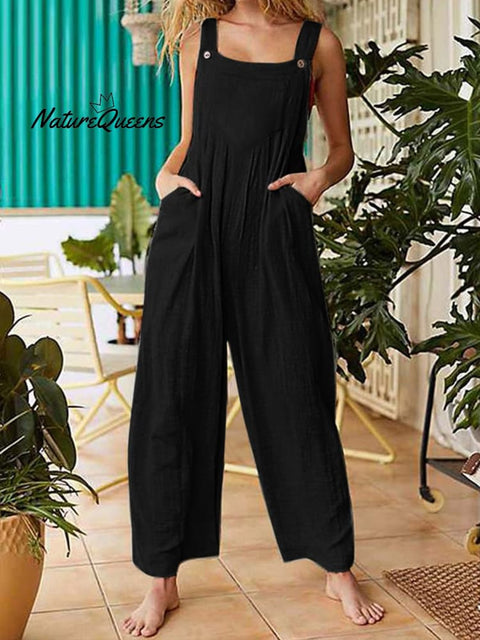 Women's Pure Color Casual Cotton Overalls