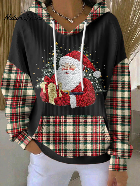 Women's Casual Santa Claus Print Long Sleeve Hooded Sweatshirt