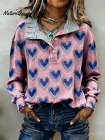 Women'S Casual Color-Block Heart Print Hooded Sweatshirt Set