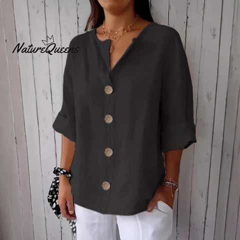 Solid Color Linen Blend Button Casual Shirt