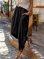 Wide Leg Cotton Loose Pencil Pants Black / S