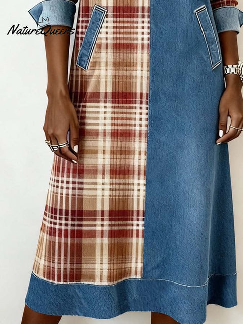 Women'S Casual Contrasting Color Splicing Dress