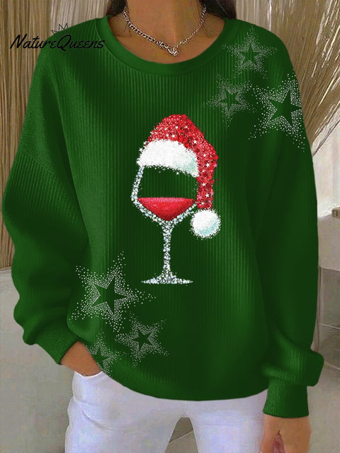 Women's Christmas Red Wine Glass Print Casual Sweatshirt