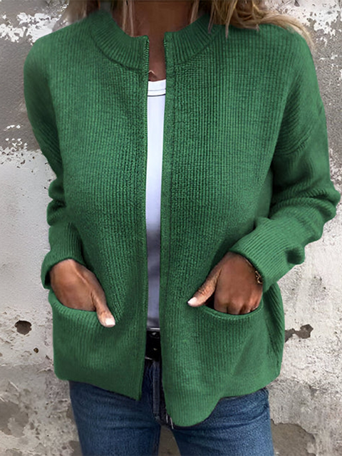 Women's Zippered Knit Pocket Jacket