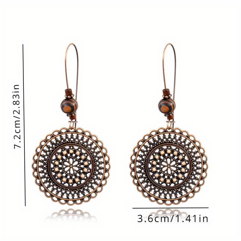 Retro Fashion Round Flower Rhinestone Wooden Beads Ethnic Style Earrings