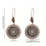 Retro Fashion Round Flower Rhinestone Wooden Beads Ethnic Style Earrings