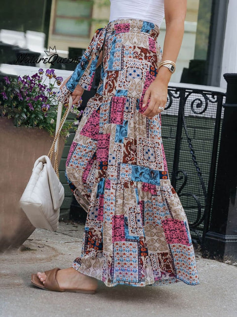 Multicolor Boho Ethnic Print High Waist Pants