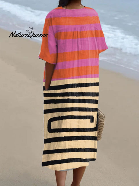 Abstract Painterly V-neck Resort Dress