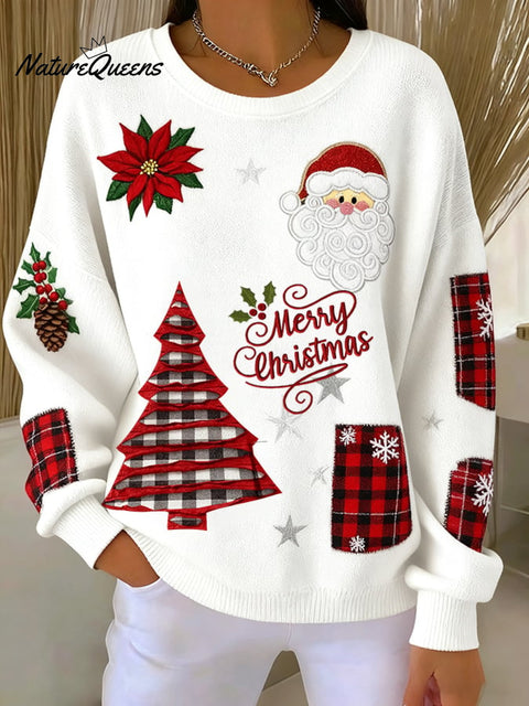Women's Casual Merry Christmas Embroidered Patch Printed Sweatshirt